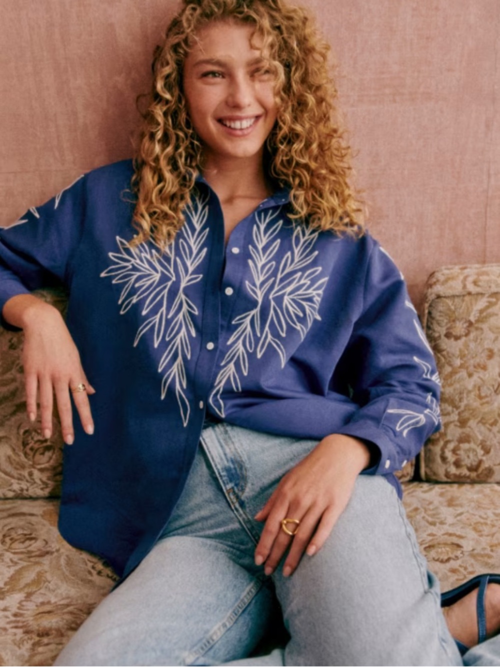 Sezane Roberto Ruspoli collab linen blend embroidered shirt - EU 46/US 14
